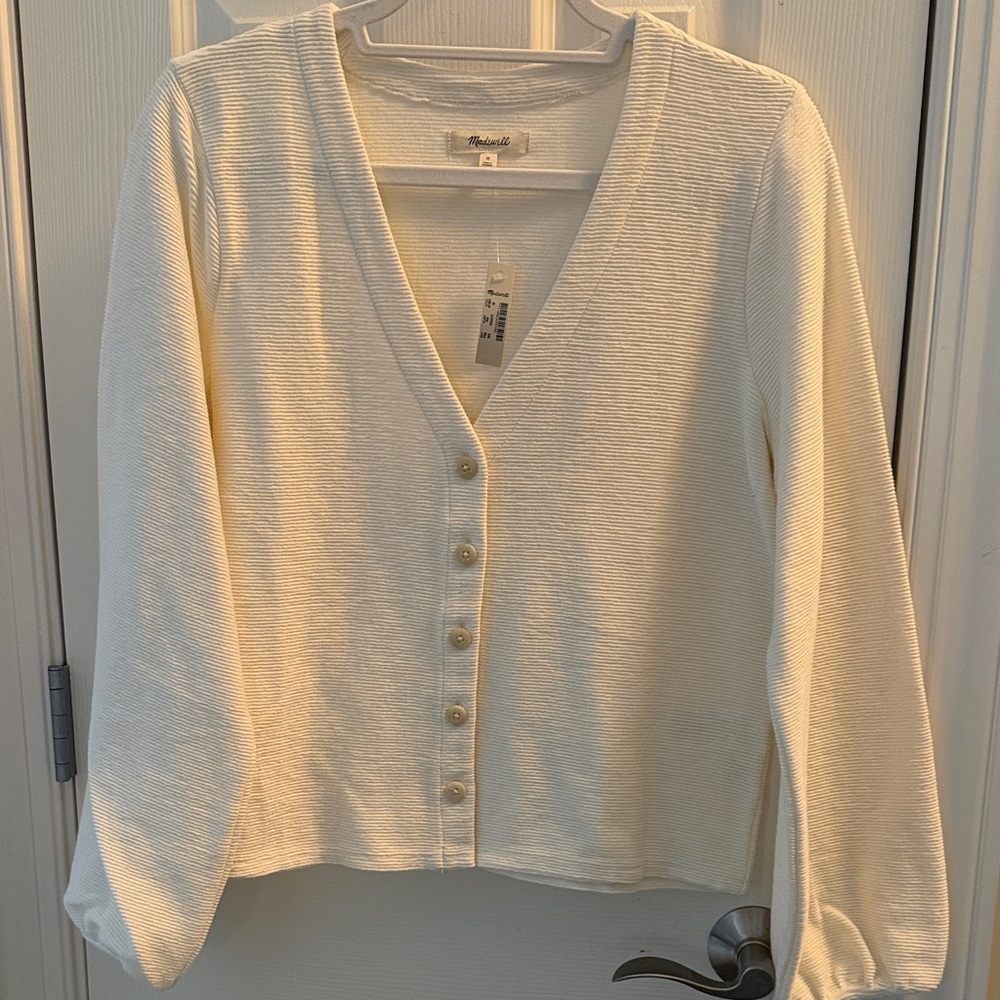 Madewell Bubble Sleeve Ribbed Cardigan Top Size Medium NWT